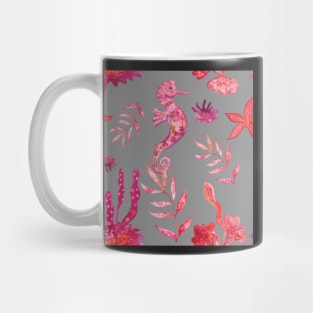 Red Seahorse and Algae (on gray background) Mug